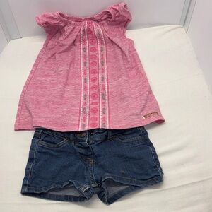 3/$30 Hudson Pink Ruffled top with George Denim adjustable shorts